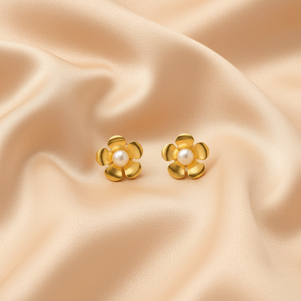 Aros flor perla tela champagne