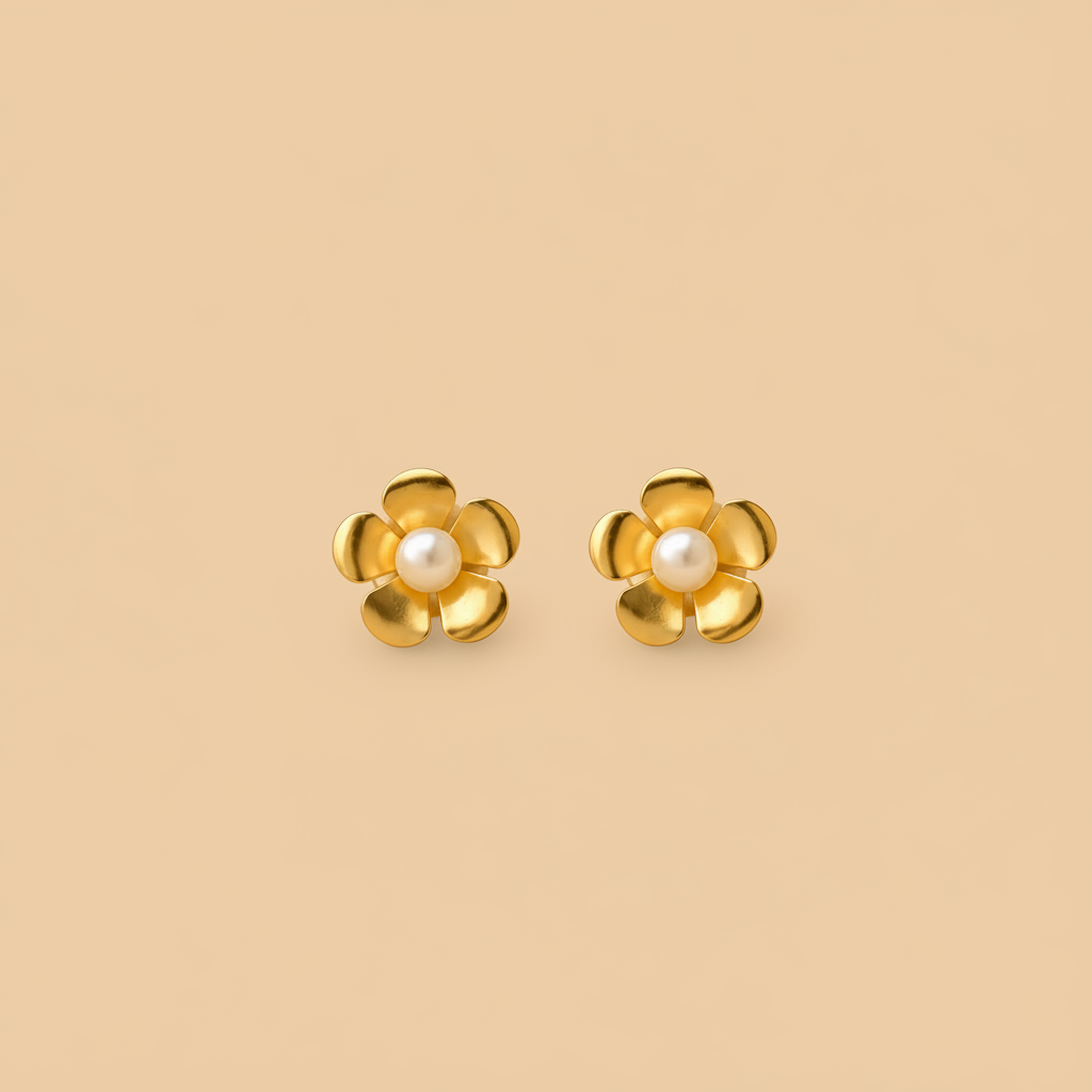 Aros flor perla fondo liso champagne